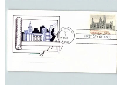 ARCHITECTURE Set of 4 Hand drawn First Day covers, 1980; Trinity Church, Smithso - Image 1 of 4