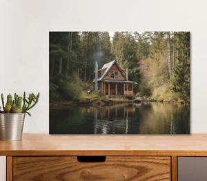 Forest House & Water 5mm thick Plastic Poster Ready to Hang 60x45cm - Picture 1 of 3
