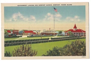 Boat GOVERNMENT LANDING NEWPORT HARBOR RI Rhode Island Postcard Linen - Bild 1 von 2