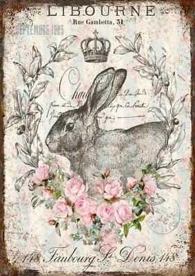 BÜGELBILD-Vintage-Shabby-Nostalgie-Ostern-Hase-3549 - Bild 1 von 2