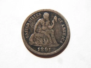 1891-P VF Silver Seated Liberty Dime,  Nice Better Grade Vintage Coin to collect - Picture 1 of 4