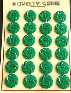 Vintage Buttons -  24 Emerald Green Casein 2-Hole Wheel Buttons - Made in France