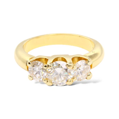 Natural Diamond Three Stone Ring 1.50 CT Round Cut 18K Yellow Gold Ring - Image 1 of 4