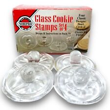 Vintage Norpro Glass Cookie Stamps Set of 4 Heart Clovers Flower Circle In Box