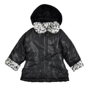 London Fog Girls Shiny Black Winter Coat Fur Bubble Jacket 4 - Picture 1 of 1