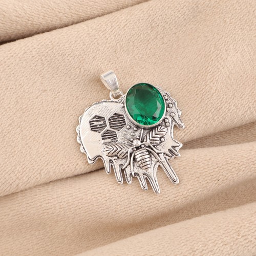 VETEMENTS Ciondolo donna gioiello etnico argento sterling 925 pietra preziosa diopside cromato 1 49"