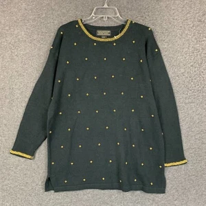 Mauraaa Womens Sweater L NWT Black Pullover Crewneck Gold Beaded Relaxed Tunic - Picture 1 of 12