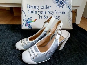 UK 3 BRONX SATIN SILVER GREY WHITE LACE UP SLINGBACK BUCKLE SUMMER HOLIDAY - Picture 1 of 10