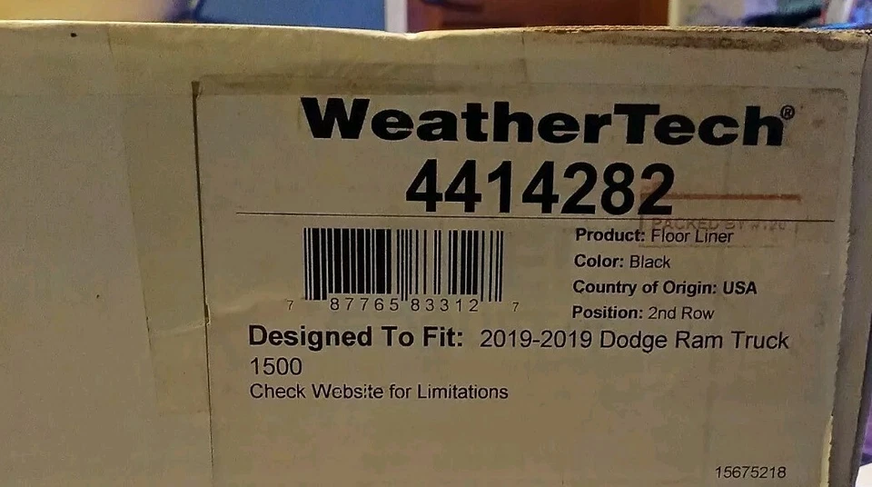 WeatherTech 4414282 FloorLiner 适用于 2019 - 2024 道奇 Ram Truck 1500 - 第二排,黑色 — 第 1/1 张图片