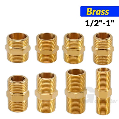 BSP Male to Male Brass Hex Nipple Equal Connector Straight Fitting 1/2" 3/4" 1" - Image 1 of 3