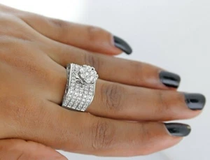 1.16 Ct Real Round Diamond Women Cluster Engagement Wedding Ring 14K White Gold - Picture 1 of 11