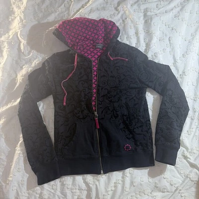Chaqueta con Capucha Vintage Empyre Y2K Gráfica Juvenil Pequeña Terciopelo Estampado Damasco  Foto 1 de 4
