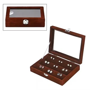 NEW Coffee Velvet Earrings Box w/Glass Window - 7.9 in L x 5.9 in W x 1.8 in H - Picture 1 of 3