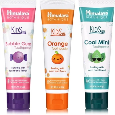 Himalaya Botanique Kids Toothpaste with Xylitol, Variety Pack of Bubble (Pack 4 - Image 1 of 4
