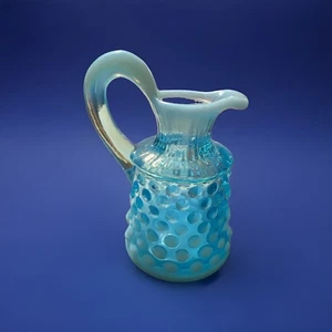 Vintage Blue Fenton Opalescent Hobnail Glass Cruet :Creamer - Picture 1 of 2