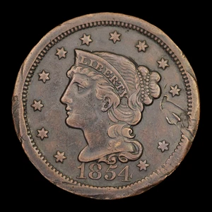 1854 1C Braided Hair Large Cent Coin XF Details - Picture 1 of 2