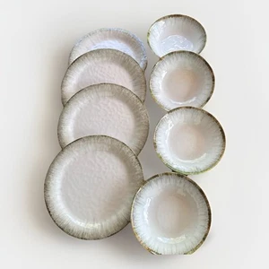 Tommy Bahama White Gray Tan 11” Melamine Dinner Plates & Bowls Set of 8 - Picture 1 of 11