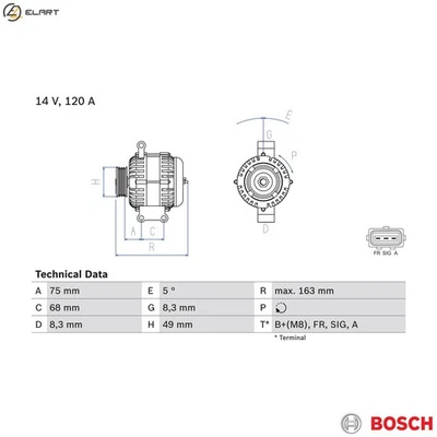 ALTERNATOR 0 986 049 670 FOR FORD AUSTRALIA FOCUS/Convertible/Hatchback  VOLVO - Image 1 of 4