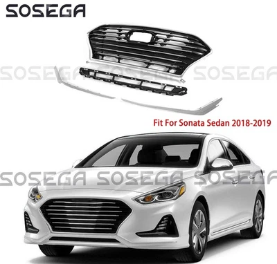  For Sonata Sedan 2018-2019 Front Lower Bumper Grille & Chrome Molding Trims Set - Image 1 of 4