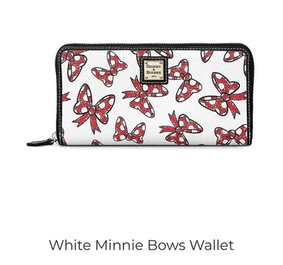 Cartera Usada en Excelente Condición Disney Dooney Minnie Bows Blanco Rojo Lunares Cremallera Alrededor Foto 1 de 4