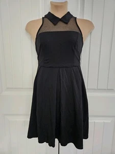 Torrid Black Netted Top Skater Dress Sz 12 Peter Pan Collar Keyhole Back Zipper - Picture 1 of 8