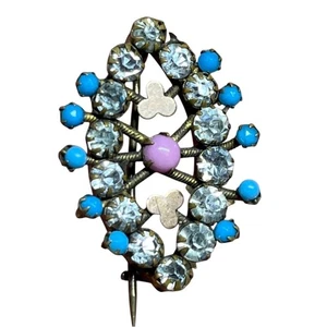 Wunderschöne Vintage Brosche/Anstecknadel. Kunstdiamanten mit blau/rosa Perlen/ Damen - Bild 1 von 6