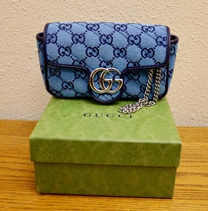 Gucci GG Marmont Crossbody Super Mini Blue Canvas - Picture 1 of 7
