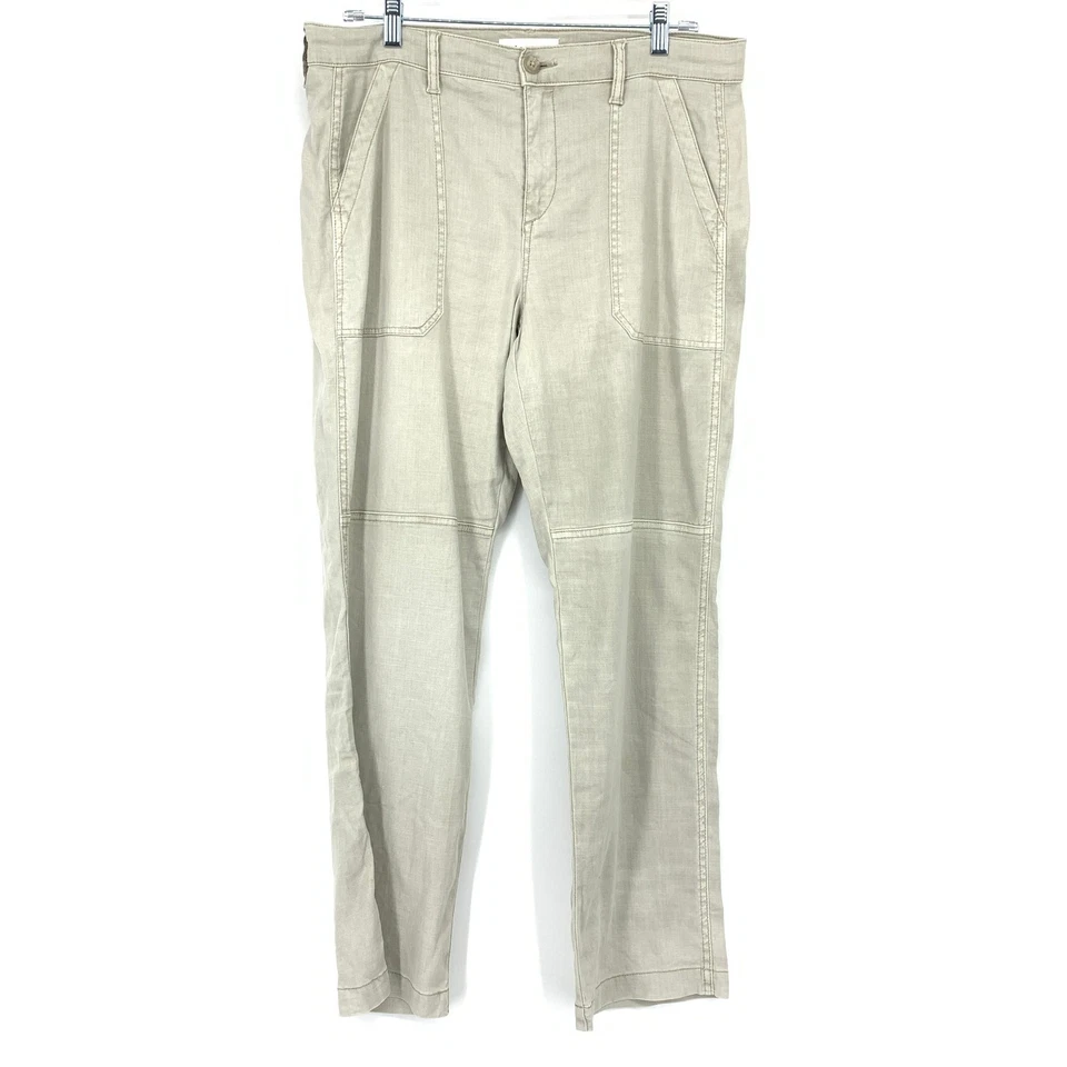 Pantalones informales de pierna recta Level 99 de mezcla de lino para mujer talla 30 beige claro gris Foto 1 de 4