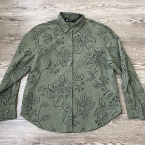 Zara camicia con bottoni occhielli donna verde medio manica lunga nuova - Foto 1 di 11