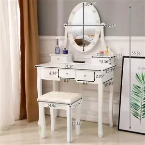 Lampadina LED specchio singolo 5 cassetti toeletta sgabello bianco NUOVO - Foto 1 di 18