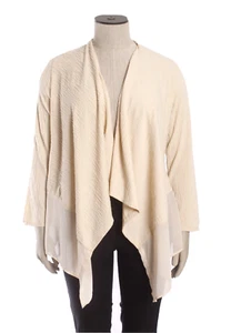 NEU Andrea Jovine Gr. L beige strukturierte Wasserfall Strickjacke, Chiffonsaum - Bild 1 von 12
