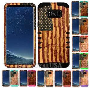 for Samsung Galaxy S8 & Plus Hybrid Silicone Cover Case - American USA Flag - Picture 1 of 8