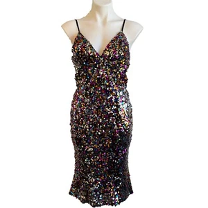 LULUS Sequin Medium V Neck Multi Color Strap Party Dress - Picture 1 of 13