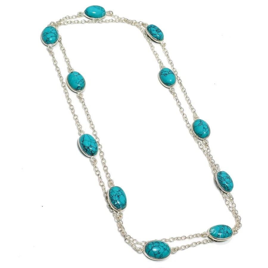 Turquoise Gemstone Handmade 925 Sterling Silver Jewelry Necklaces Sz 36" - Image 1 of 1