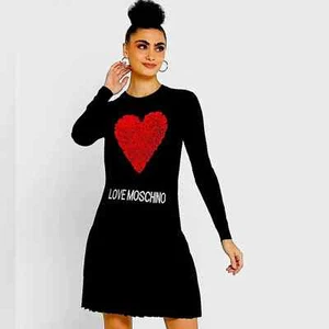 Love Moschino Strickkleid Herzapplikation Plissee Wollmischung Gr. IT 38 - Bild 1 von 9