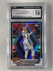 2023-24 Topps Chrome ✨ CGC 10 / POP 1 ✨ Blue Refractor #15 Giannis Antetokounmpo - Picture 1 of 5