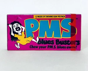 Vintage 1990 Universal P.M.S. BLUES Chewing Gum Box 4” Candy Container SEALED - Picture 1 of 4