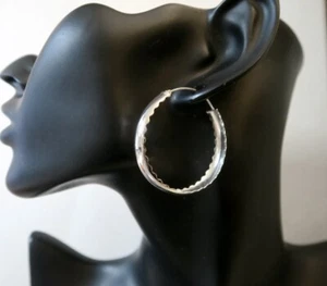 925 ECHT SILBER ***  XL Große Zickzack Creolen 40 mm - Picture 1 of 9