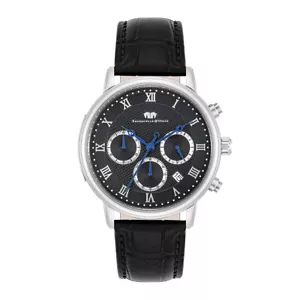 Rhodenwald Söhne Herren Armband-Uhr Moonlight silber Echtleder schwarz - Bild 1 von 8