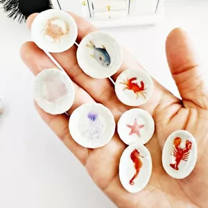 Miniatur Sea Life Teller Set Keramik Schale Maßstab 1:12 Puppenhaus Deko Set 8 Teile - Bild 1 von 14