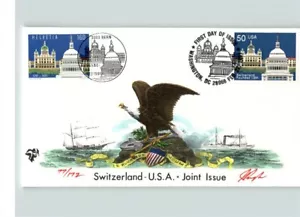 GEMEINSAME AUSGABE, Schweiz und USA, handbemalt, beide Marken & Stempel, - Bild 1 von 1