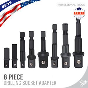 8Pcs Socket Adapter Impact Hex Shank Drill Bits Power Extension Bar 1/4 3/8 1/2