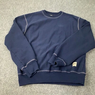Stussy Contrast Stitch Label Crew Mens XL Blue Sweatshirt - Image 1 of 4