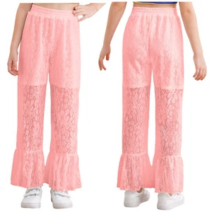 Kids Girl's Trousers Lovely Pants Theme Sweatpants Dance Bell Bottom Athletic - Picture 1 of 63