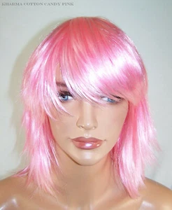 Really Cute! Anime Style Pink Full Wig Short Layered Fun Bangs Kha US Seller - Picture 1 of 10