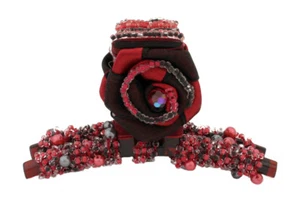 Caravan Hair Claw Deco 2 Tone Wrapped Rose & Multiple Beads In Red And Black - Picture 1 of 1