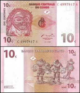 Congo Democratic Republic 10 Centimes, 1997, P-82, UNC - Picture 1 of 1