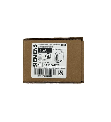(10) New Siemens QA115AFCN Arc Fault Circuit Breaker 15A 1-Pole 120/240V - Image 1 of 3