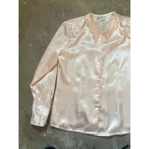 Vintage Pink Satin Top Blouse, Lace, Victorian Inspired - Picture 1 of 11