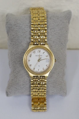 Bucherer Wristwatch Quartz Model 7.180.0.0.30 Bracelet Band Gold Tone Works Well - Image 1 of 4